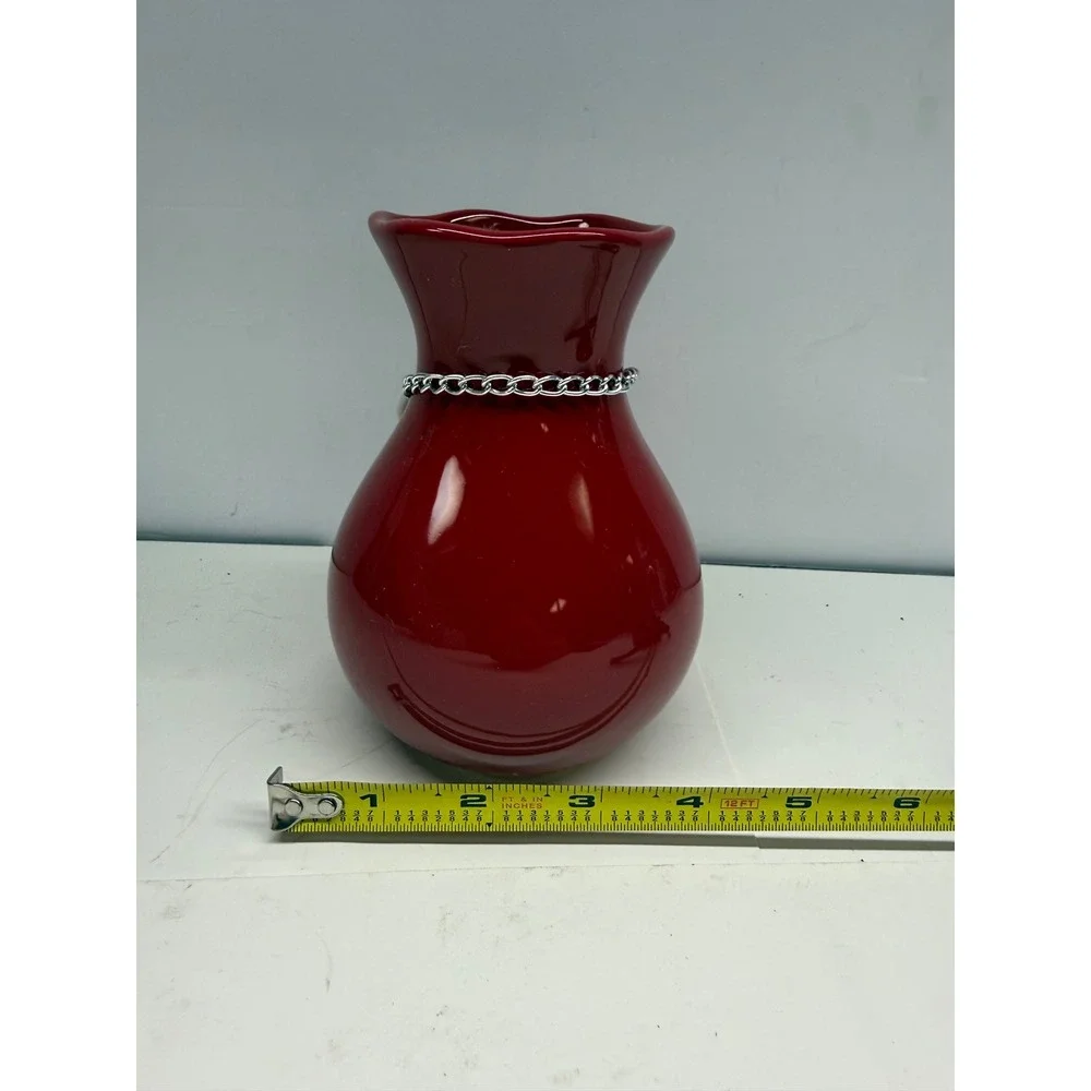 Red Ceramic XOXO Bud Vase Scalloped Rim Valentine Decor Glossy Red 5.5 Inch